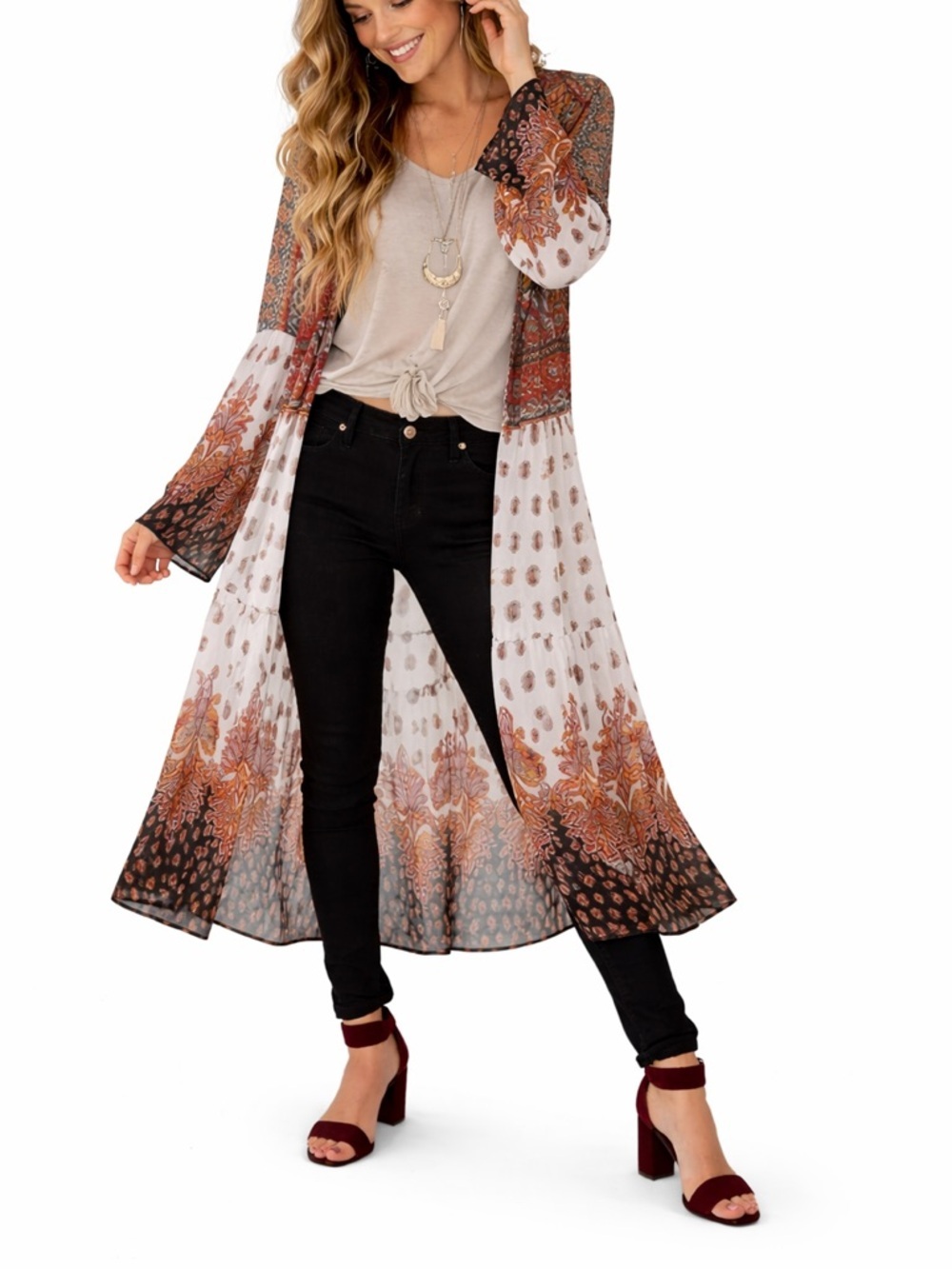 Gimmicks by BKE Paisley Boho Kimono Duster Cardigan Longline Festival Layer M